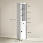 Badezimmerschrank mit 3 Regalen, 1 Schublade, robust, MDF, Wei?