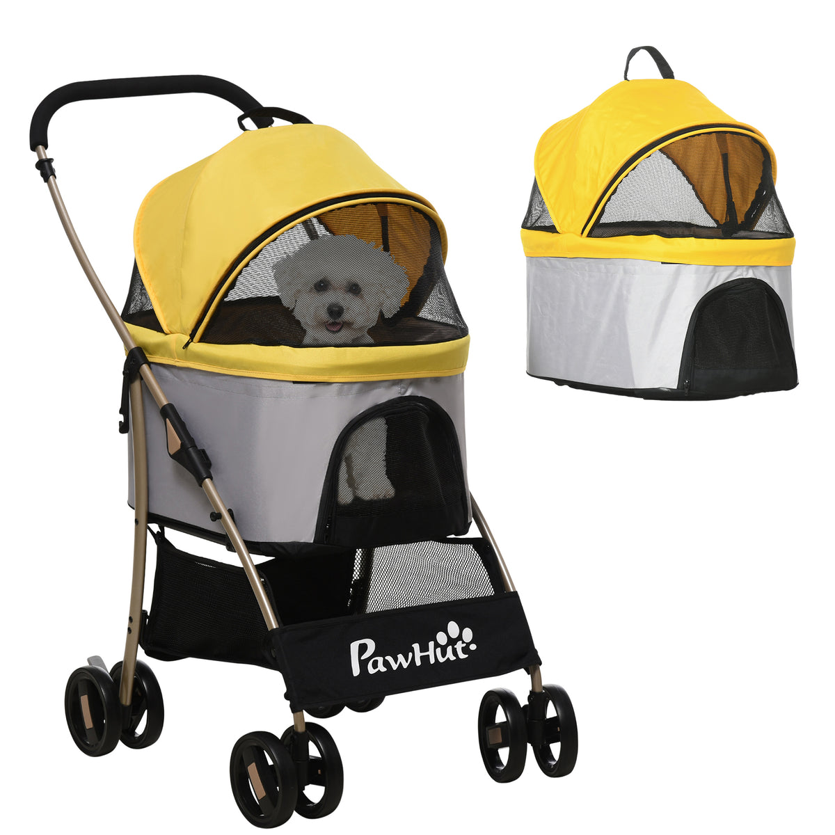3 In 1 Detachable Pet Stroller, for Extra Small and Small Dogs - Yellow