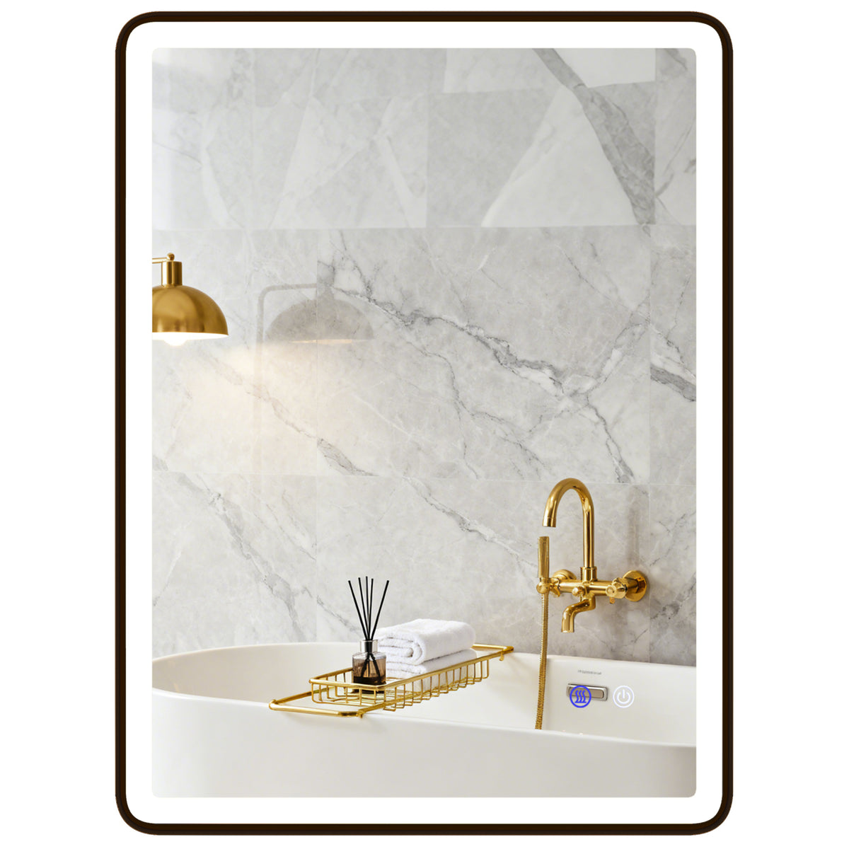 LED-Badezimmerspiegel Anti-Beschlag Dimmbare Schminkspiegel mit Beleuchtung 80 x 60 cm Schwarzer Rahmen