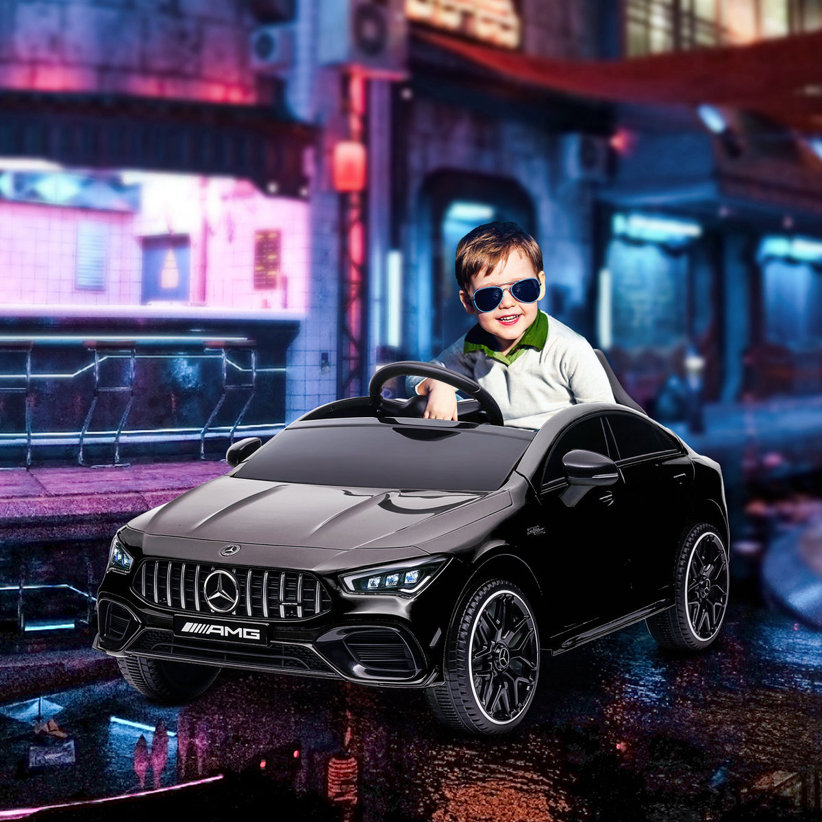 Kinder-Elektroauto, fernsteuerbar, mit Transportrollen, LED-Lichter, Hupe, f¨¹r Kinder von 3-6 Jahren, Schwarz