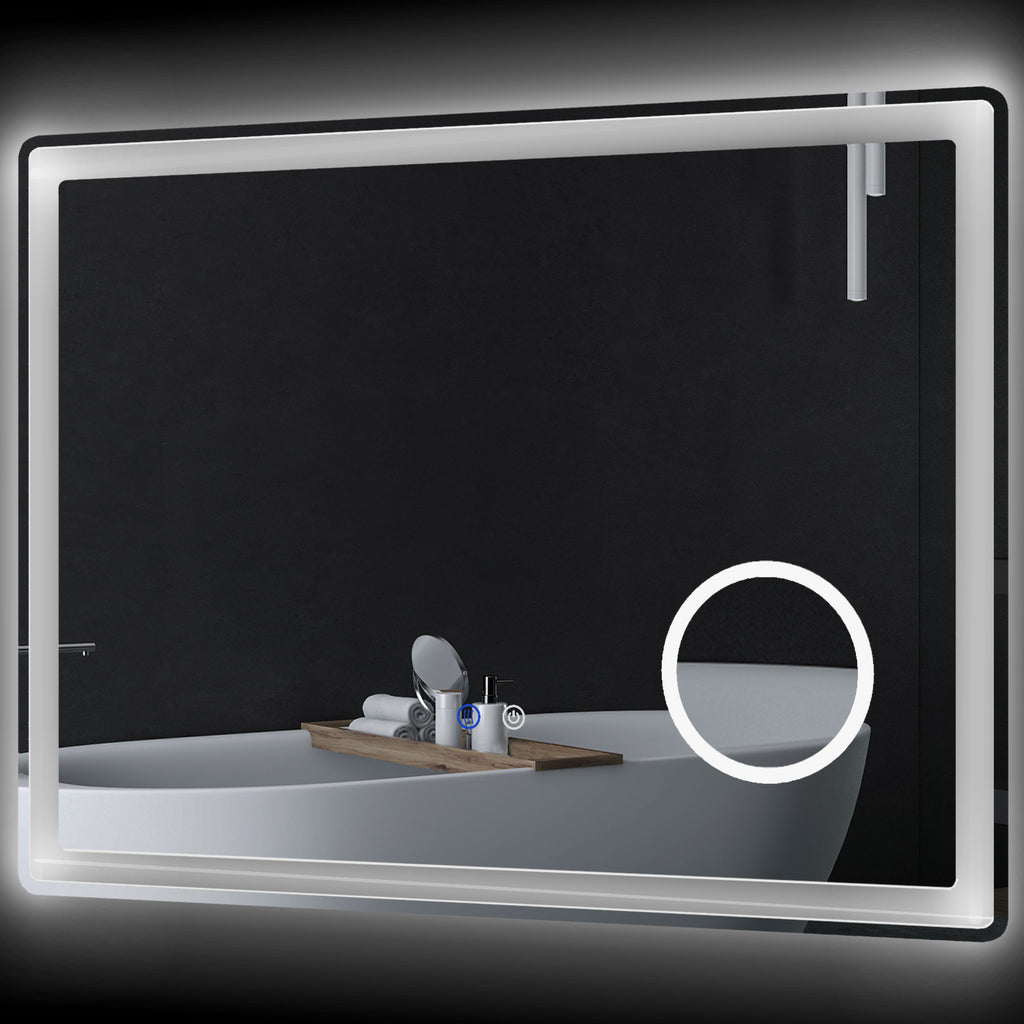 LED Bathroom Mirror with Lights, 3X Magnifying Mirror, Dimming Lighted Bathroom Mirror, Vanity Mirror with 3 Colour Front and Backlit, Smart Touch, Anti-Fog, Horizontal and Vertical, 80x60cm