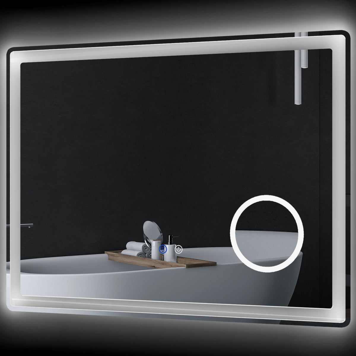 LED Bathroom Mirror with Lights, 3X Magnifying Mirror, Dimming Lighted Bathroom Mirror, Vanity Mirror with 3 Colour Front and Backlit, Smart Touch, Anti-Fog, Horizontal and Vertical, 80x60cm