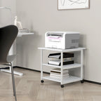 Three-Tier Steel Printer Stand, with Wheels - White