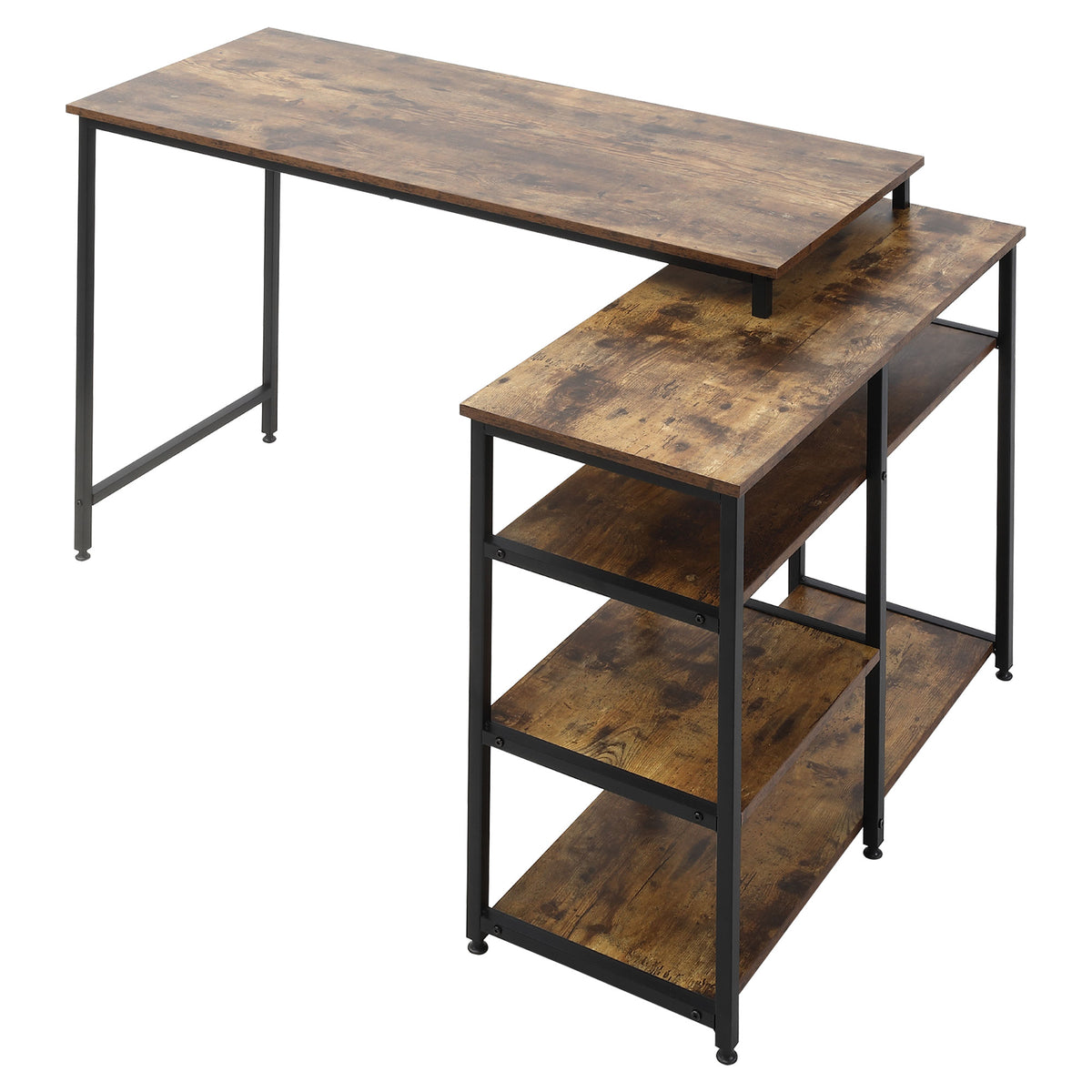 Corner Desk L-Shaped PC Table Computer Desk Office Desk Shelf Drawer L-Form Particle Board Metal Rustic Brown 135 x 90 x 79 cm