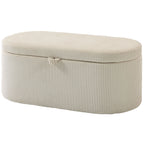 Aufbewahrungs-Ottomane, Cord-Polsterung mit gepolsterter Sitzfläche, Sitzbank am Bettende, 105 x 51 x 49 cm, Beige