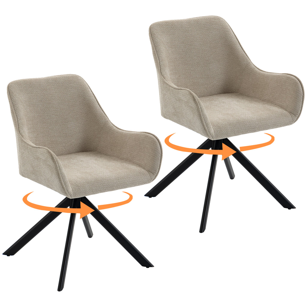 Esszimmerstühle 2er-Set, Drehbarer Küchenstuhl mit Armlehnen, Metallrahmen für Wohnzimmer, Esszimmer, Beige