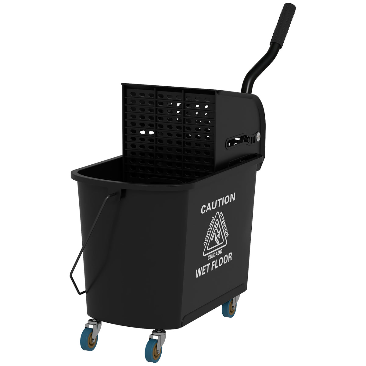 20L Compact Mop Bucket on Wheels, with Water Separation Panel - Black