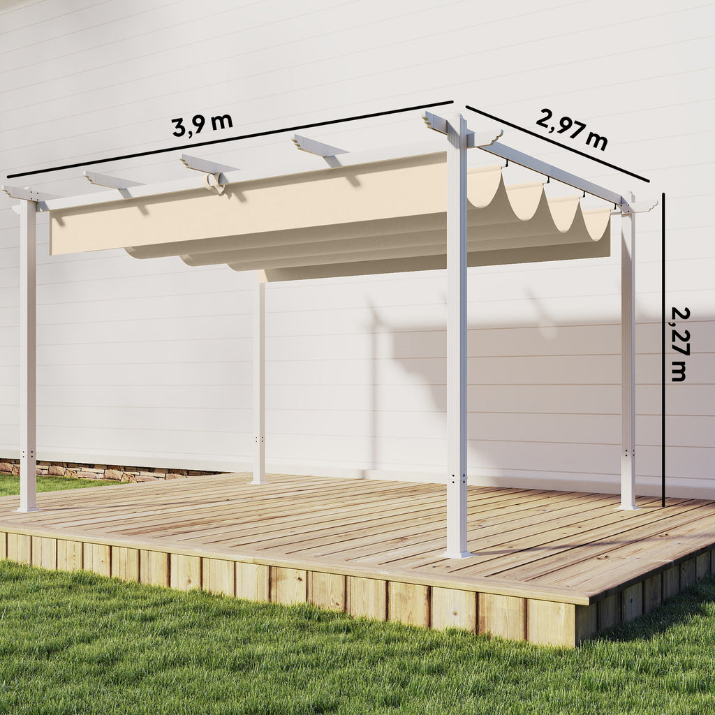 Pergola 3 x 4 m Terrassenüberdachung mit Schiebedach, magnetische Verschlüsse, UV30+ Beige