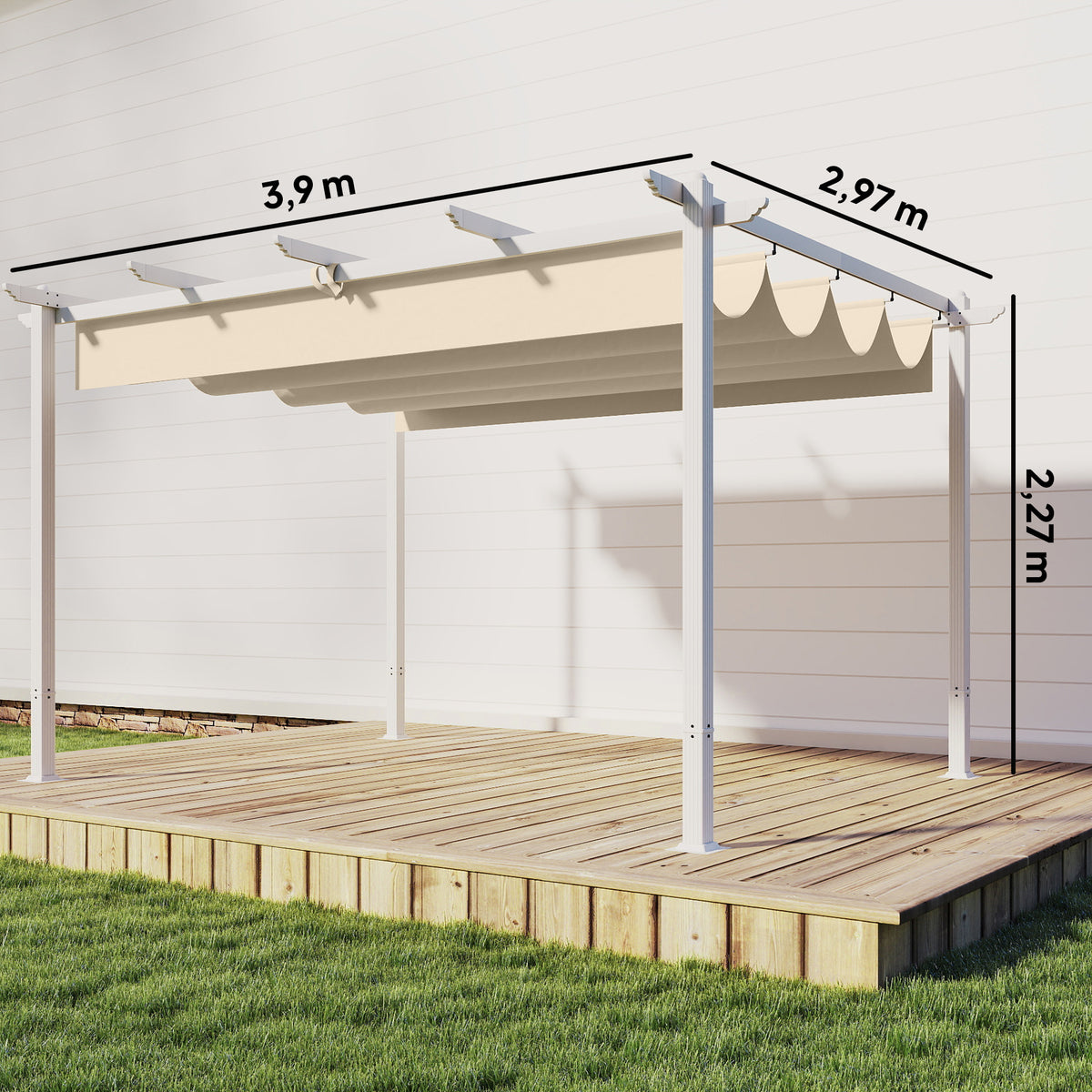 Pergola 3 x 4 m Terrassenüberdachung mit Schiebedach, magnetische Verschlüsse, UV30+ Beige