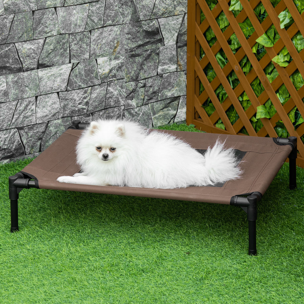 Hundeliege Outdoor, Erhöhtes Hundebett für Mittelgroße Groß Hunde, stabile Haustierliege mit Waschbares Mesh, Katzenbett Haustierbett Schlafplatz für Draußen Camping, 76 x 61 x 18 cm, Braun