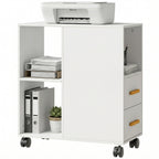 Druckerständer Druckertisch mit Verstellbar Ablage, Rollen für Fax Scanner 60 x 30 x 65 cm Weiß