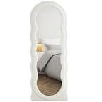 Ganzk?rperspiegel 160 x 60 cm Gew?lbter Standspiegel mit Wellendesign Bruchsichere Glas Wei?