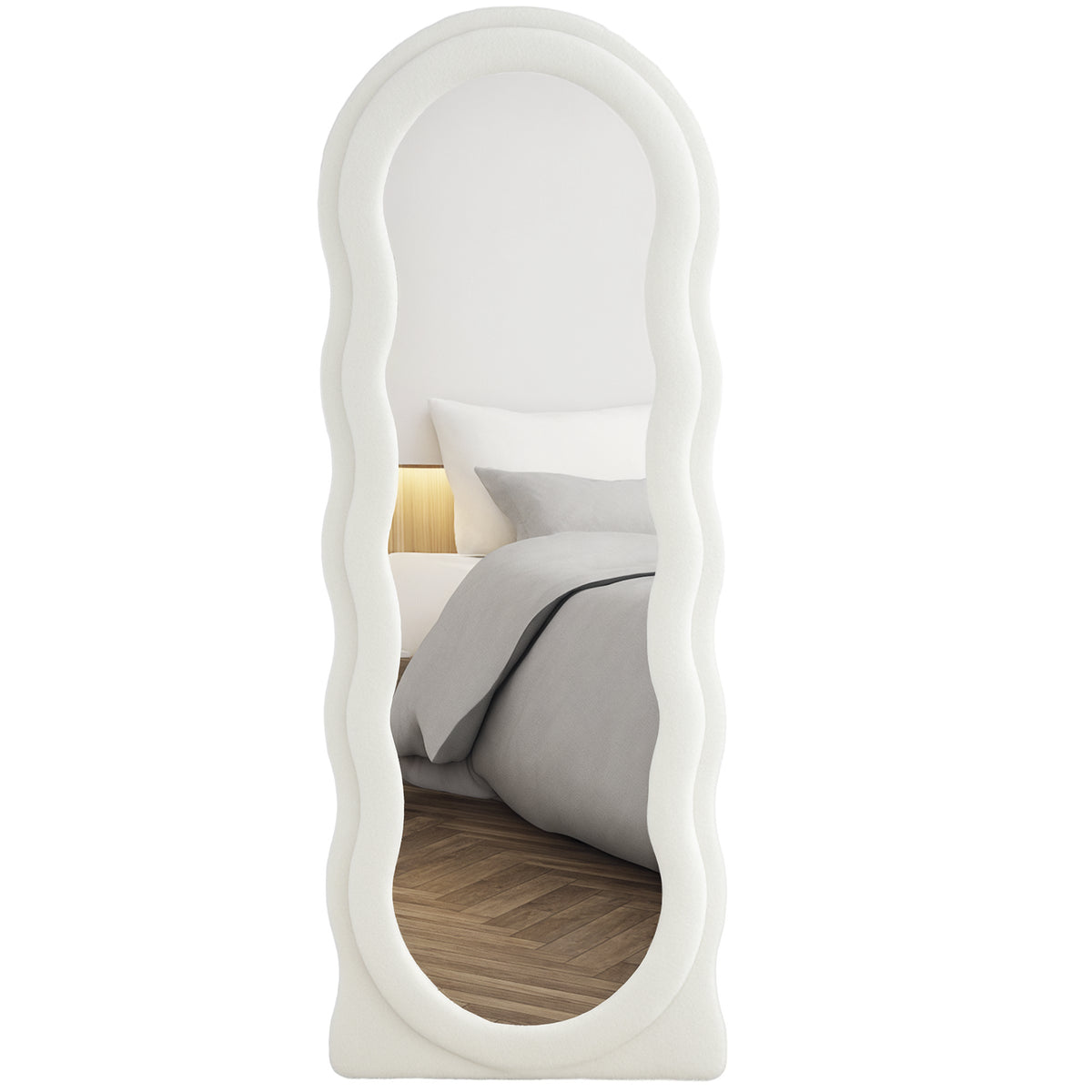 Ganzk?rperspiegel 160 x 60 cm Gew?lbter Standspiegel mit Wellendesign Bruchsichere Glas Wei?