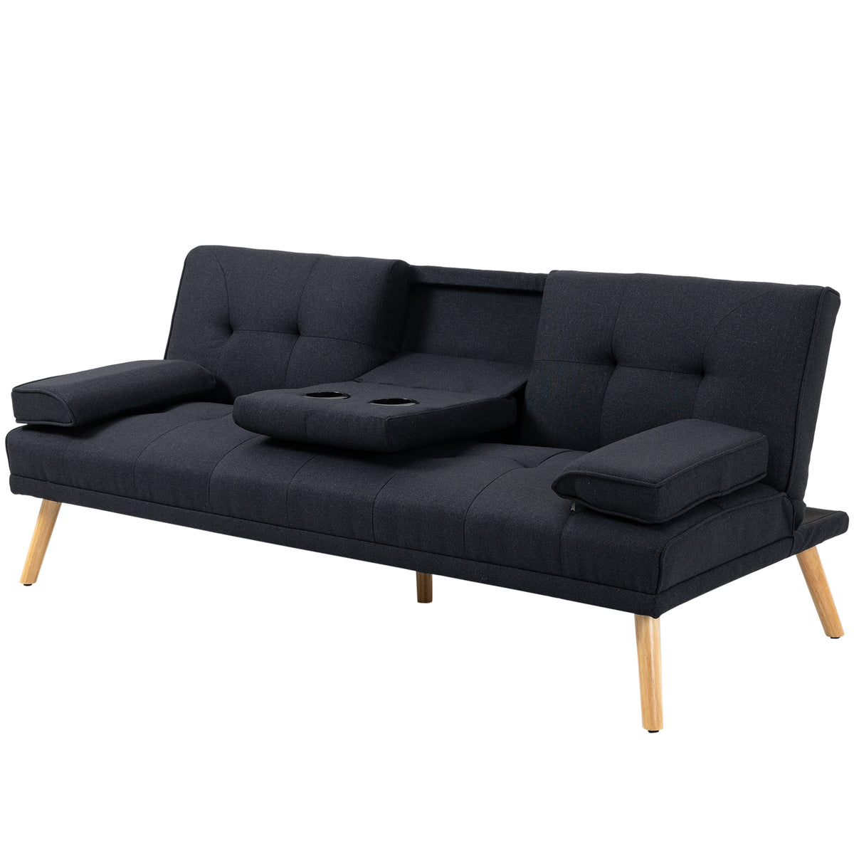 Schlafsofa, G?stebett, verstellbare R¨¹ckenlehne, klappbarer Tisch, 181x77x78 cm, Schwarz