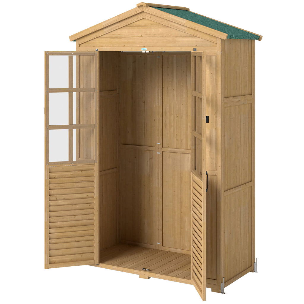 Outdoor Wooden Storage Cabinet, Garden Tool Shed with Acrylic Windows for Patio, Light Brown