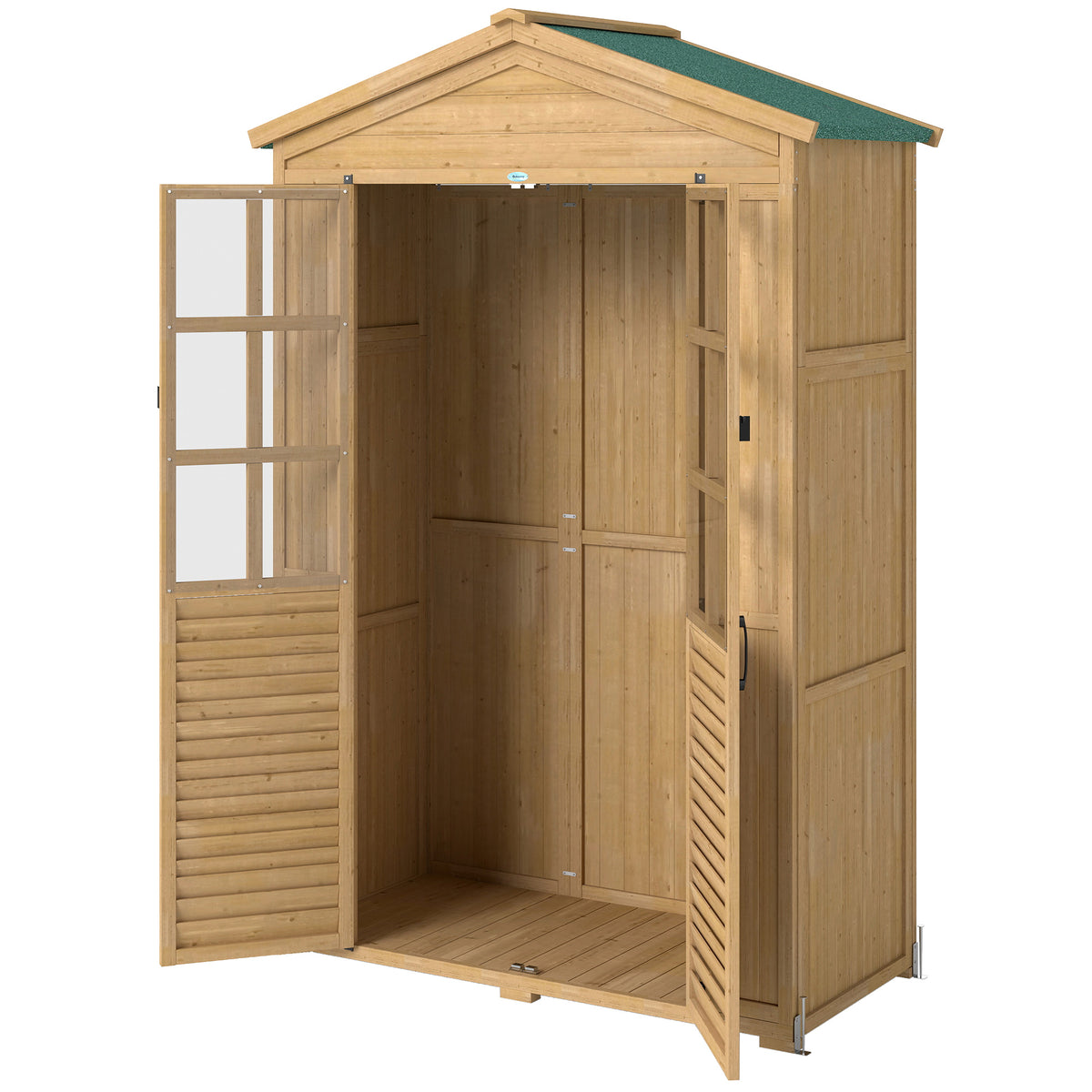 Outdoor Wooden Storage Cabinet, Garden Tool Shed with Acrylic Windows for Patio, Light Brown