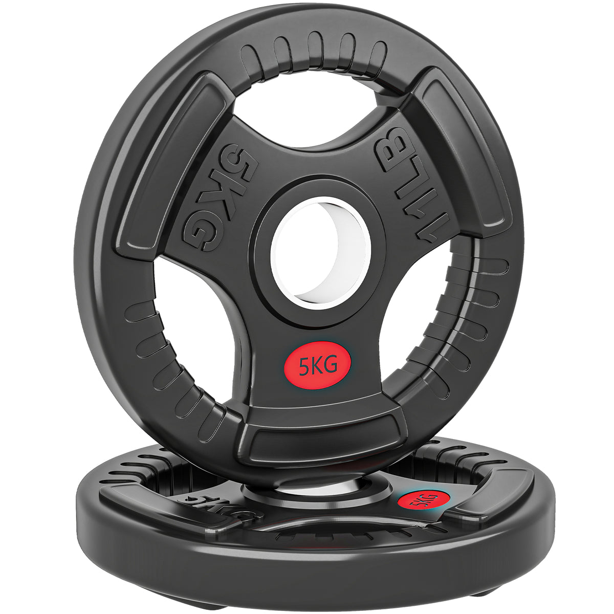 Olympic Weight Plates, 2"/5cm Weight Disc Pair with Tri-Grips, 2 x 5kg Dumbbell Plates for Weightlifting and Strength Training Home Gym Fitness Workout, Black