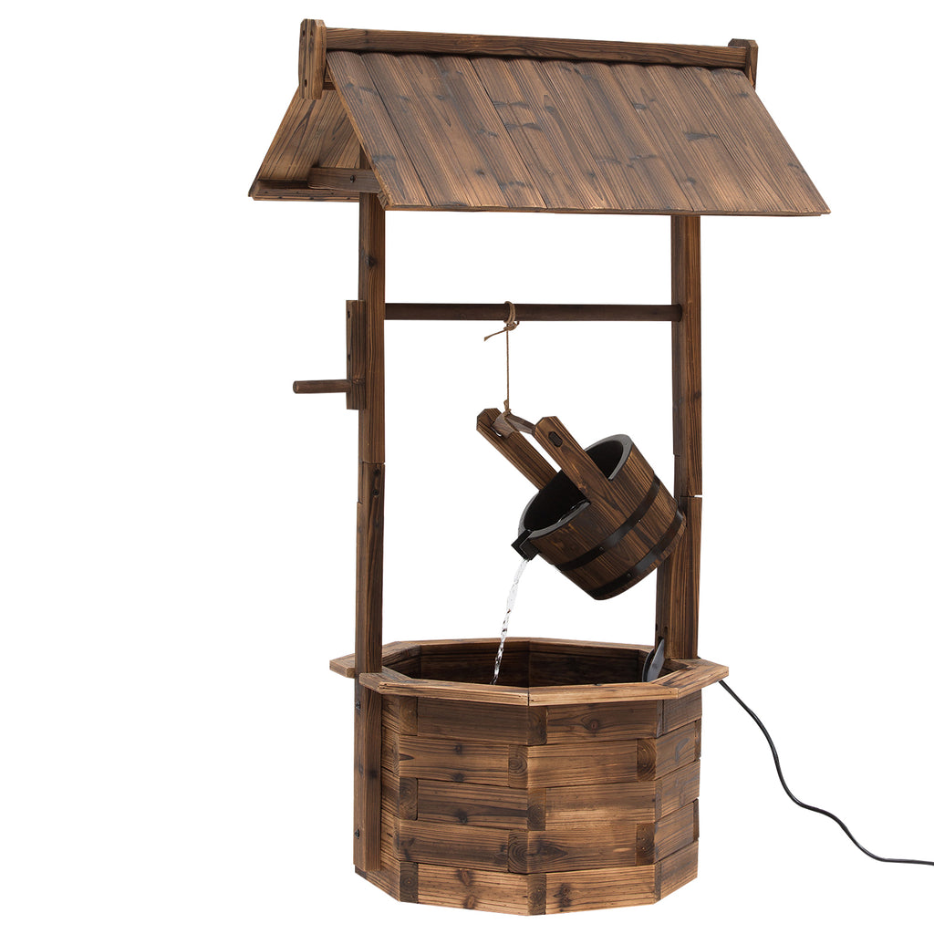 Springbrunnen aus Holz Outdoor Gartenbrunnen mit plätscherndem Wasser Dekorationsbecken Ornamenten Pumpe Wasserspiel Terrassenbrunnen für Garten Terrasse Rasen 68 x 57 x 118 cm Braun