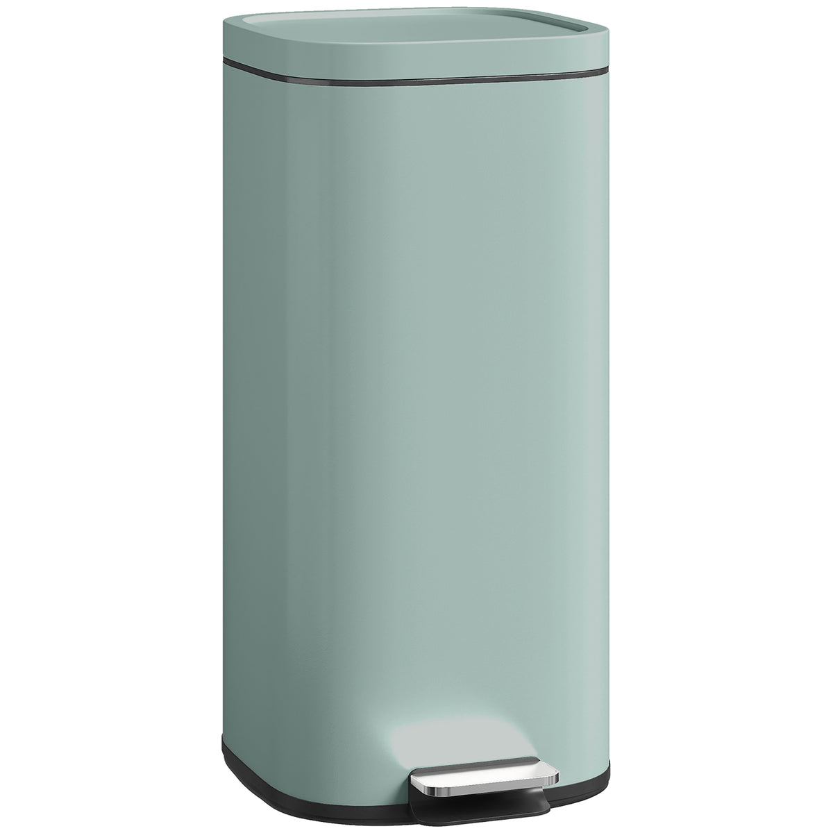 30L Kitchen Bin, Compact Pedal Bin with Soft-Close and Stay-Open Lid, Removable Bucket for Kitchen, Home, Office, Green
