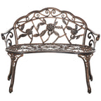 Gartenbank 2-Sitzer aus Metall, Sitzbank im Retro Stil, Parkbank mit Blumenmuster 100 x 54 x 78 cm, Bronze