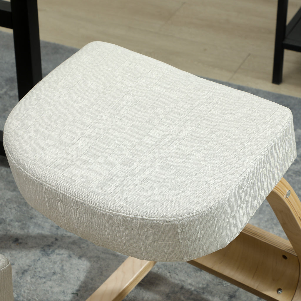 Kniestuhl, ergonomischer Sitzhocker, Polsterhocker für gesunde Sitzhaltung, Birkenholz, 120 kg belastbar, Cremeweiß