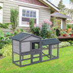 Wooden Rabbit Hutch Outdoor, Double Tier with Water-Resistant Roof, Ramp 147 x 54 x 84 cm, Grey