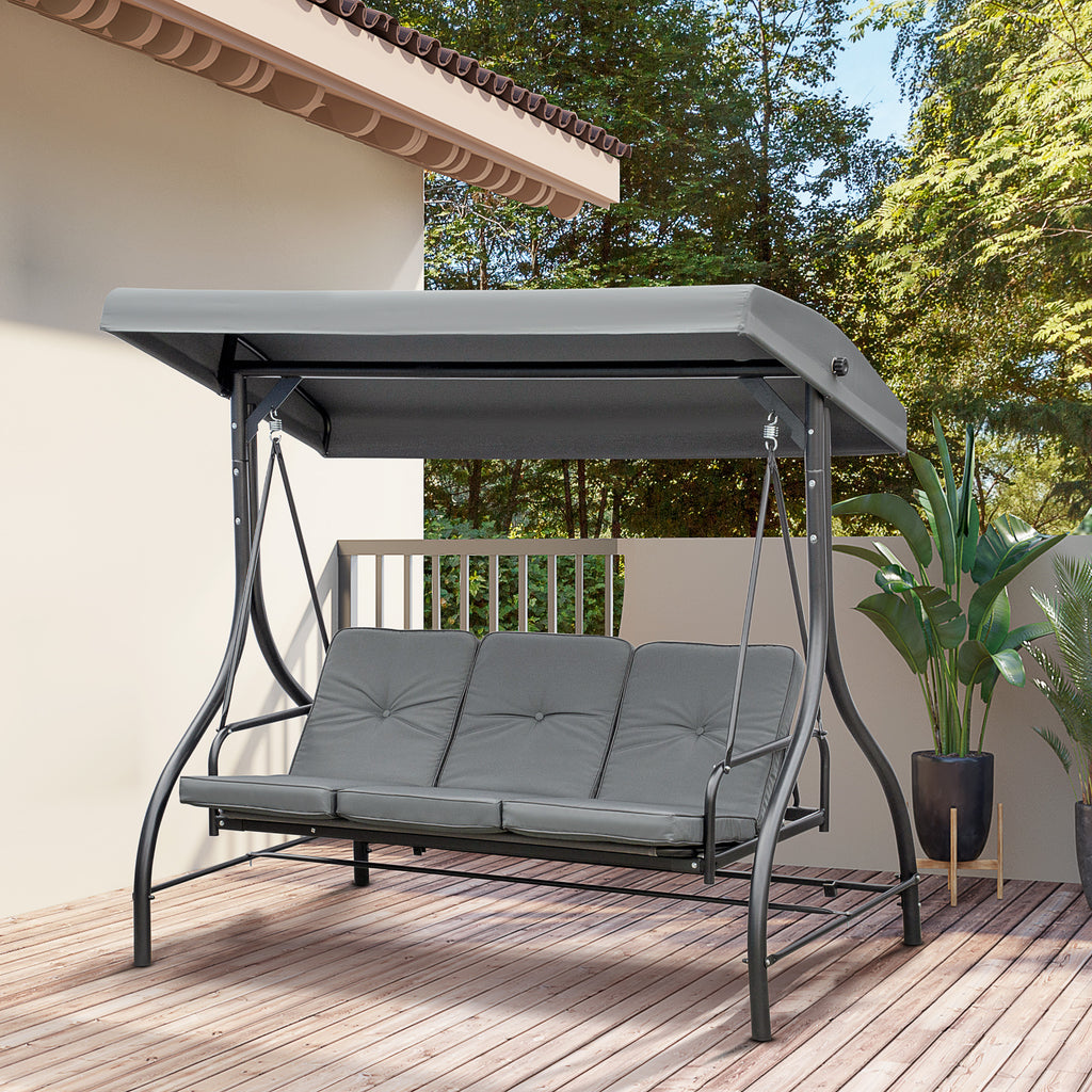 Schaukelbank, Hollywoodschaukel mit Sonnenschutz, Gartenschaukel, Verandaschaukel, 3 Sitze, Schaukelbett