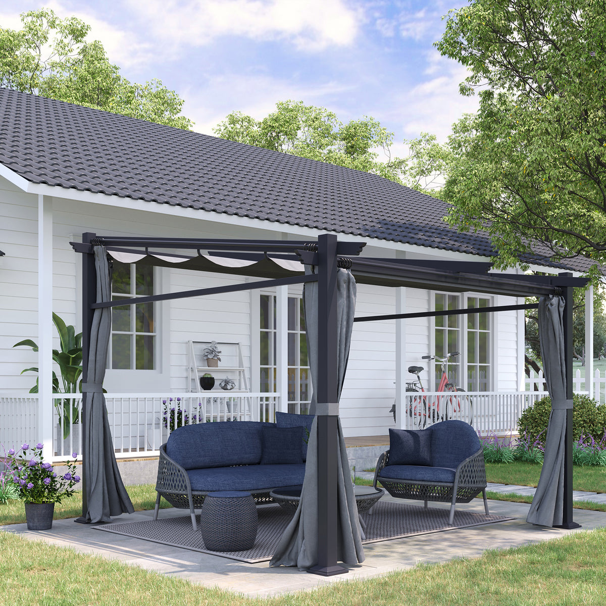 Pergola, inklusive Befestigungsmaterial, ausziehbares Dach, 2.,97 m x 2,95 m x 2,3 m, Dunkelgrau