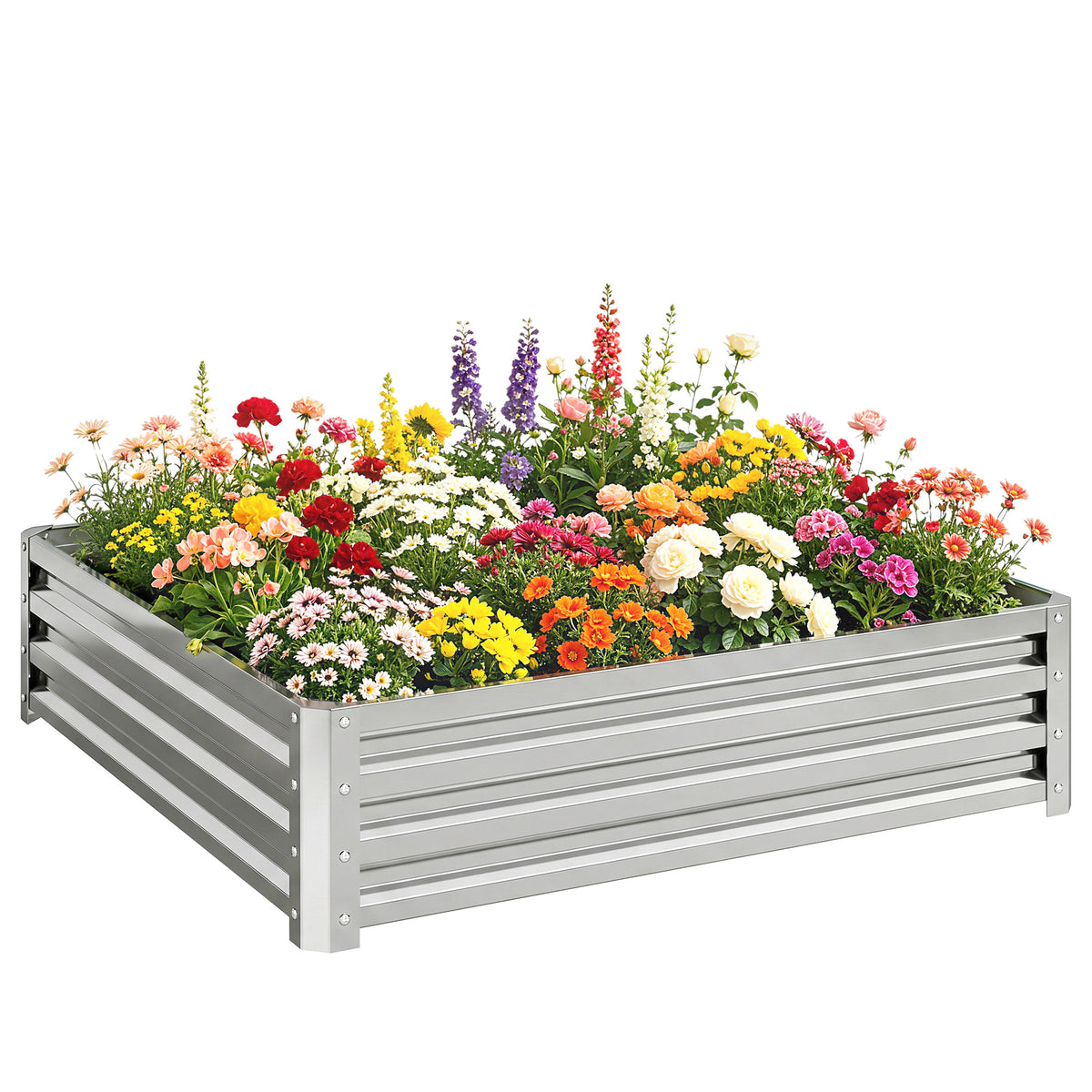 Square Raised Garden Bed Box with Weatherized Steel Frame for Vegetables, Flowers, & Herbs, 120 x 120 x 30cm, Silver Tone
