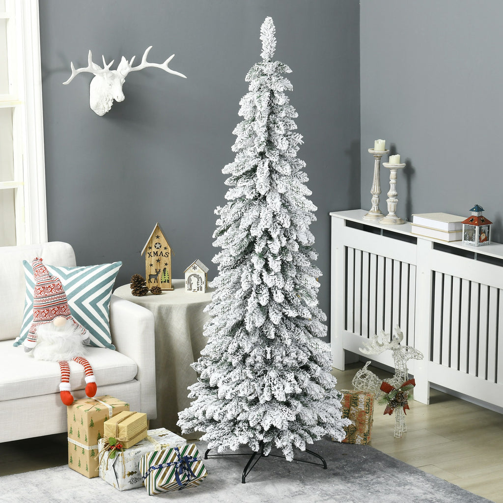 Künstlicher Weihnachtsbaum, 1,80 m, mit 523 Zweigen, Kunstschnee, lebensechtes Aussehen, schlanke Form