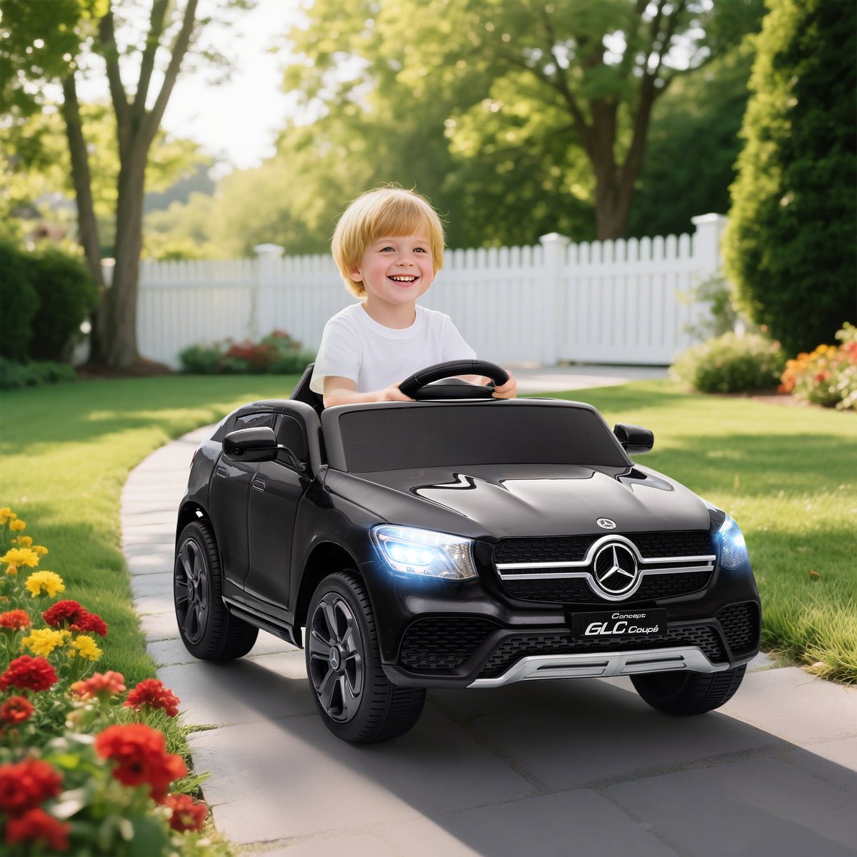 Elektroauto für Kinder, 12V Kinderauto mit Fernbedienung, LED-Lichter, Musik, 3 Geschwindigkeiten, 3-6 Jahre, Schwarz