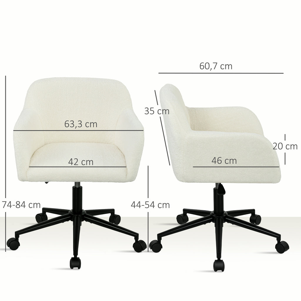 Drehbarer B¨¹rostuhl mit Rollen, Schreibtischstuhl, Fleece-Stoff, Schaumstoff, h?henverstellbar, Homeoffice, Cremewei?