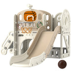 Kinder-Spielger¨¹st, 7-in-1 Rutsche, Indoor Spielplatz mit Stauraum und Krabbeltunnel, 186x153x111 cm, Cremewei?