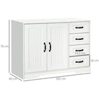 Sideboard Kommode Anrichte, Modernstil, 4 Schubladen, 1 Schrank, 105 cm x 40 cm x 76 cm, Weiß
