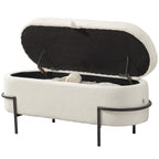 Aufbewahrungs-Hocker, Sitzhocker mit Deckel und Stauraum, Stahlbeine, Polsterhocker mit Fleece-Bezug, Cremewei?