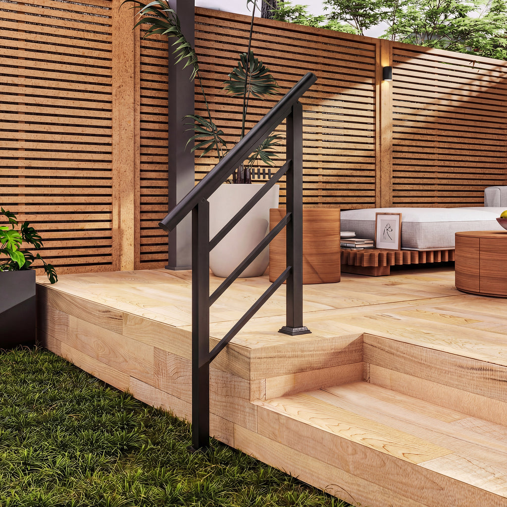 Outdoor Handrail for Stairs, 0°-45° Adjustable Wrought Iron Exterior Handrail, Fit 1 to 3 Steps Stair Railing