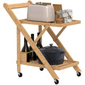 Küchenwagen auf Rädern, Servierwagen mit 3 Weinregalen, 2 Tabletts, für Küche, Esszimmer, Bambusholz, Hellbraun