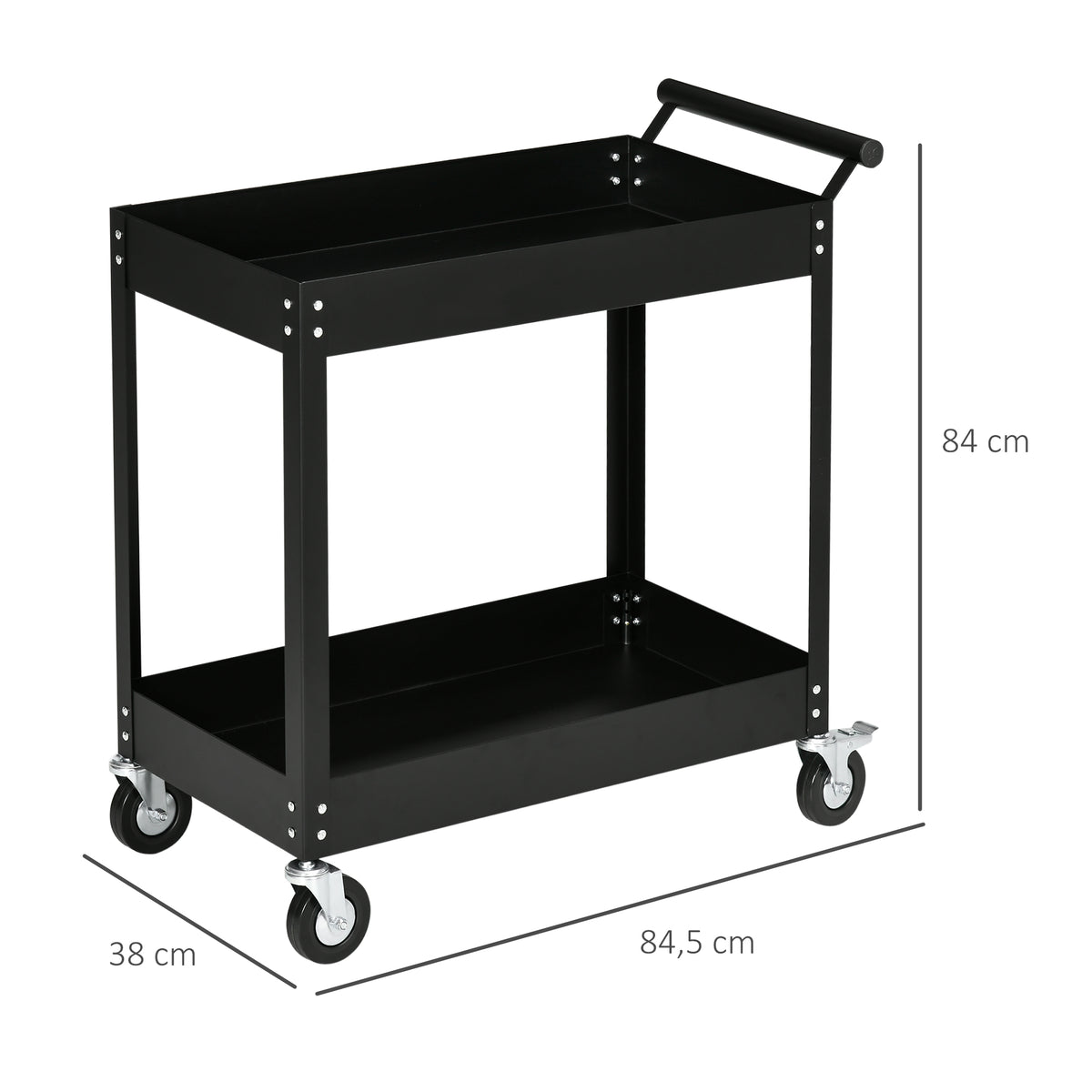 Werkstattwagen, 2 Etagen, Schubkarre, 4 Rollen, Stahl, bis 150 kg, 84,5 x 38 x 84 cm, Schwarz