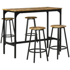 Five-Piece Industrial-Style Bar Table Set - Brown/Black