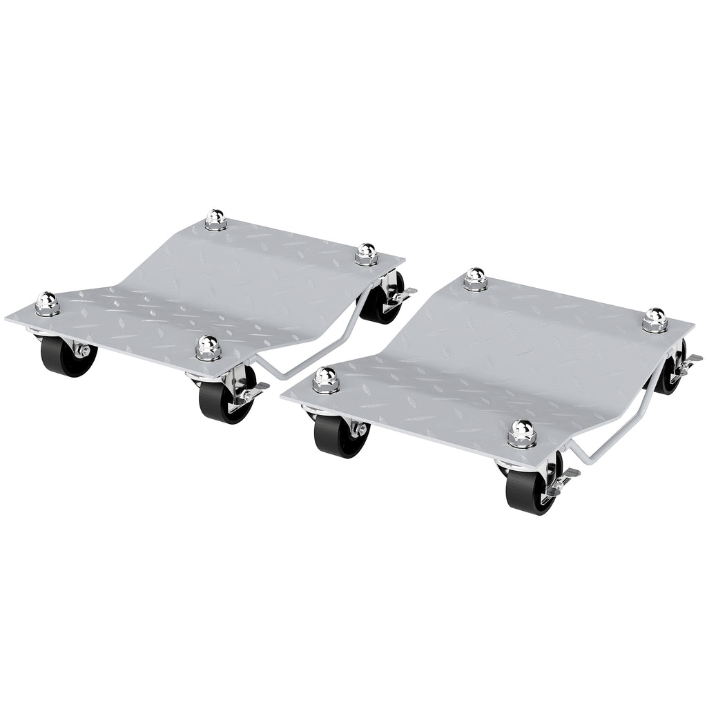 Two-Piece Car Wheel Dolly with Swivel Casters, Non-Slip Metal Plates, 680kg Capacity, Grey