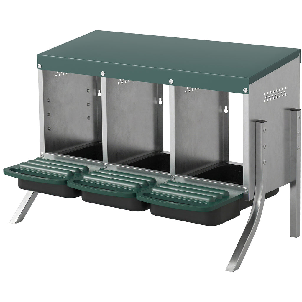 Legenest für Hühner, Abrollnest mit Belüftungslöchern, 3 Fächer, Hühnernest für 3 Hühner, 84 x 55 x 61 cm, Silber