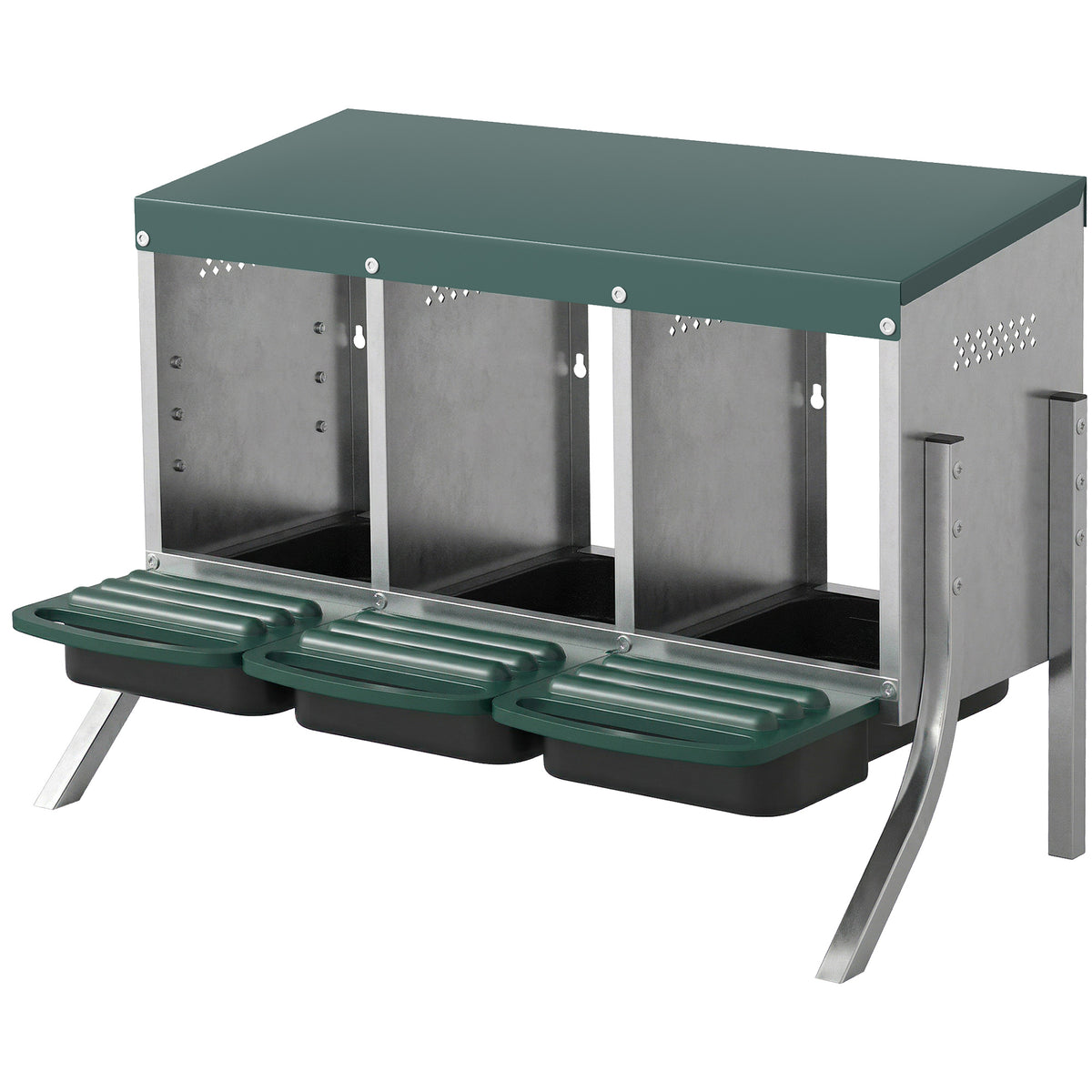 Legenest für Hühner, Abrollnest mit Belüftungslöchern, 3 Fächer, Hühnernest für 3 Hühner, 84 x 55 x 61 cm, Silber