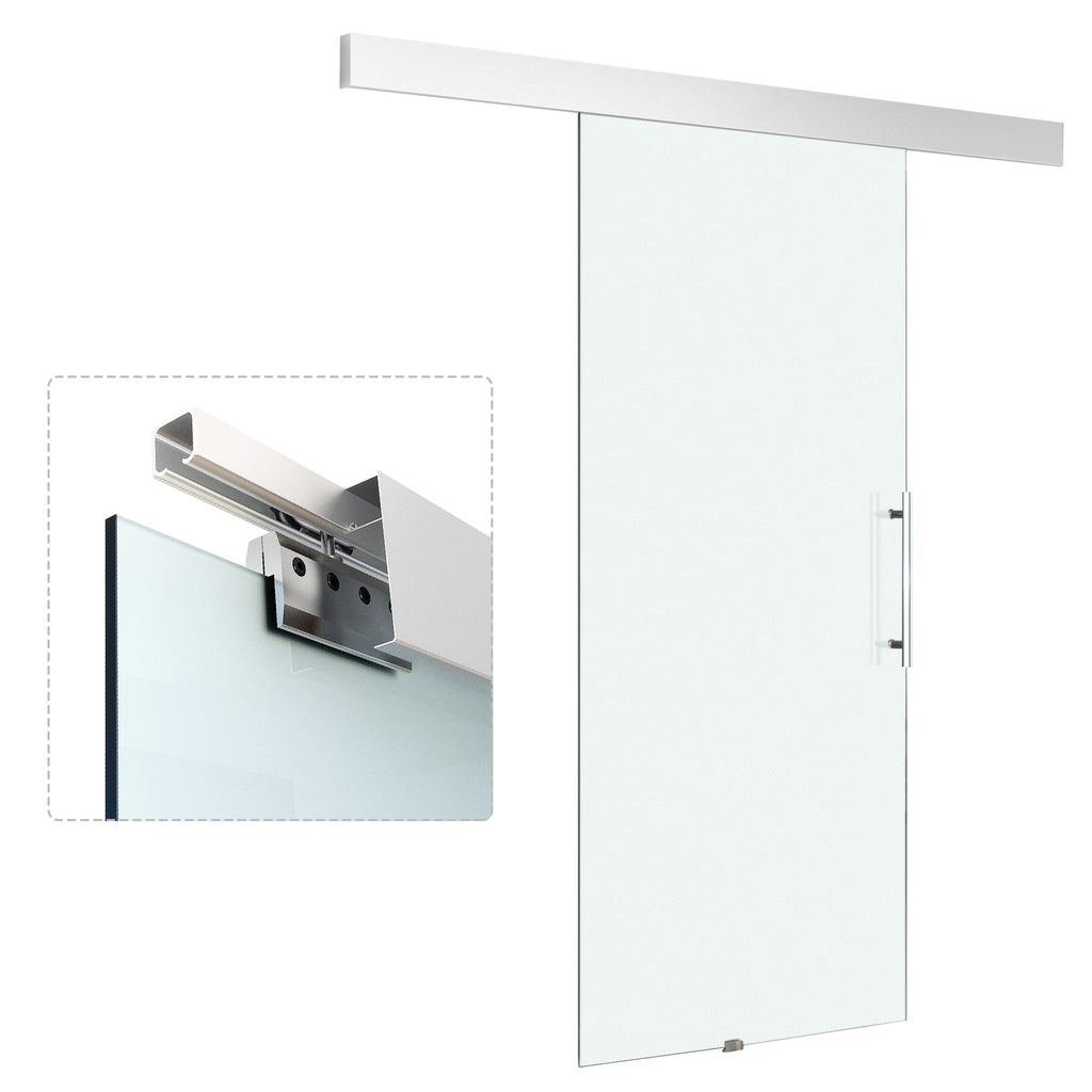 Glasschiebetür mit Griffstange, einseitig satiniert, 90 x 205 cm