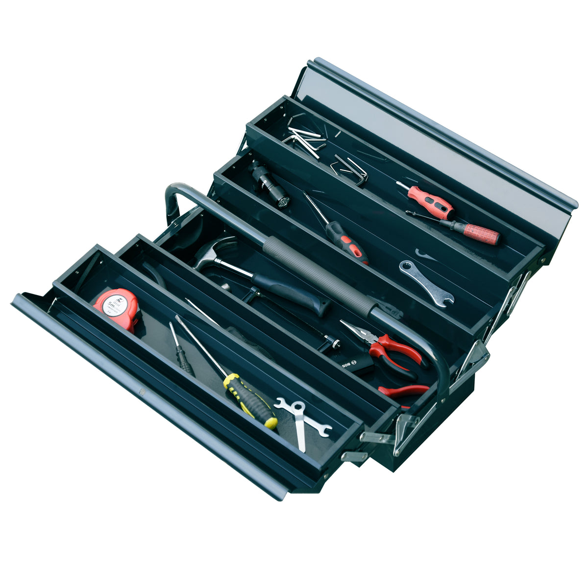 Werkzeugkasten Werkzeugkoffer Montage Werkzeugkiste leer platzsparend mit 5 F?cher aufklappbar stabil Stahl (SPCC) Dunkelgr¨¹n 45 x 20 x 34,5 cm