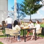 5-teiliges Gartenmöbel-Set, 4 Stühle, 1 Tisch, Kunst-Rattan, Stahlgestell, waschbare Kissen, für Terrasse, Khaki