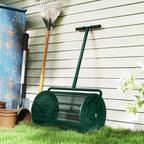Kompoststreuer 75L 61x40cm Düngerstreuer Rasen Garten mit T-Griff Mesh-Korb Metall Grün