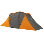 Large Camping Tent Tunnel Tent with 2 Bedroom and Living Area, 2000mm Waterproof, Portable with Bag for 4 Man, Orange