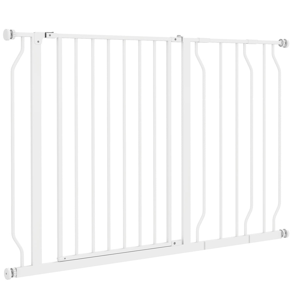 Wide Dog Safety Gate, with Door Pressure, for Doorways, Hallways, Staircases - White