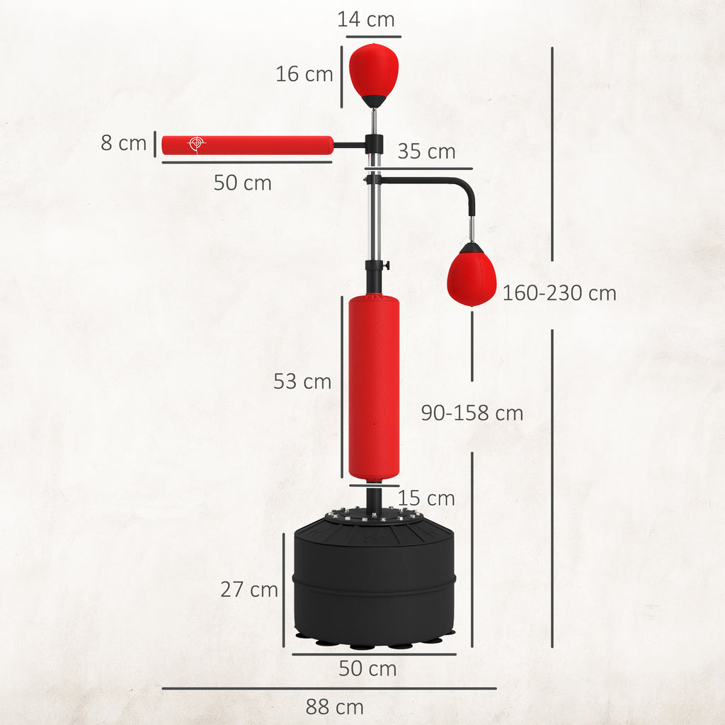 4-in-1 Boxing Punching Bag, Freestanding with 2 Speed Bals, 360° Reflex Bar, 160-230cm Adjustable Height, Red