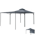 Pavillon 3,2x3,2 m Stabil Winterfest Gartenpavillon mit ausziehbaren Dachüberstand, Doppeldach Dunkelgrau